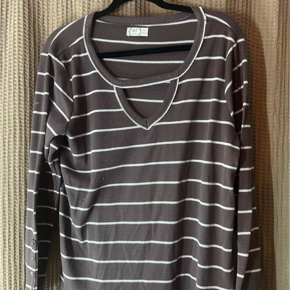 Striped Long Sleeve Top with Unique Neckline